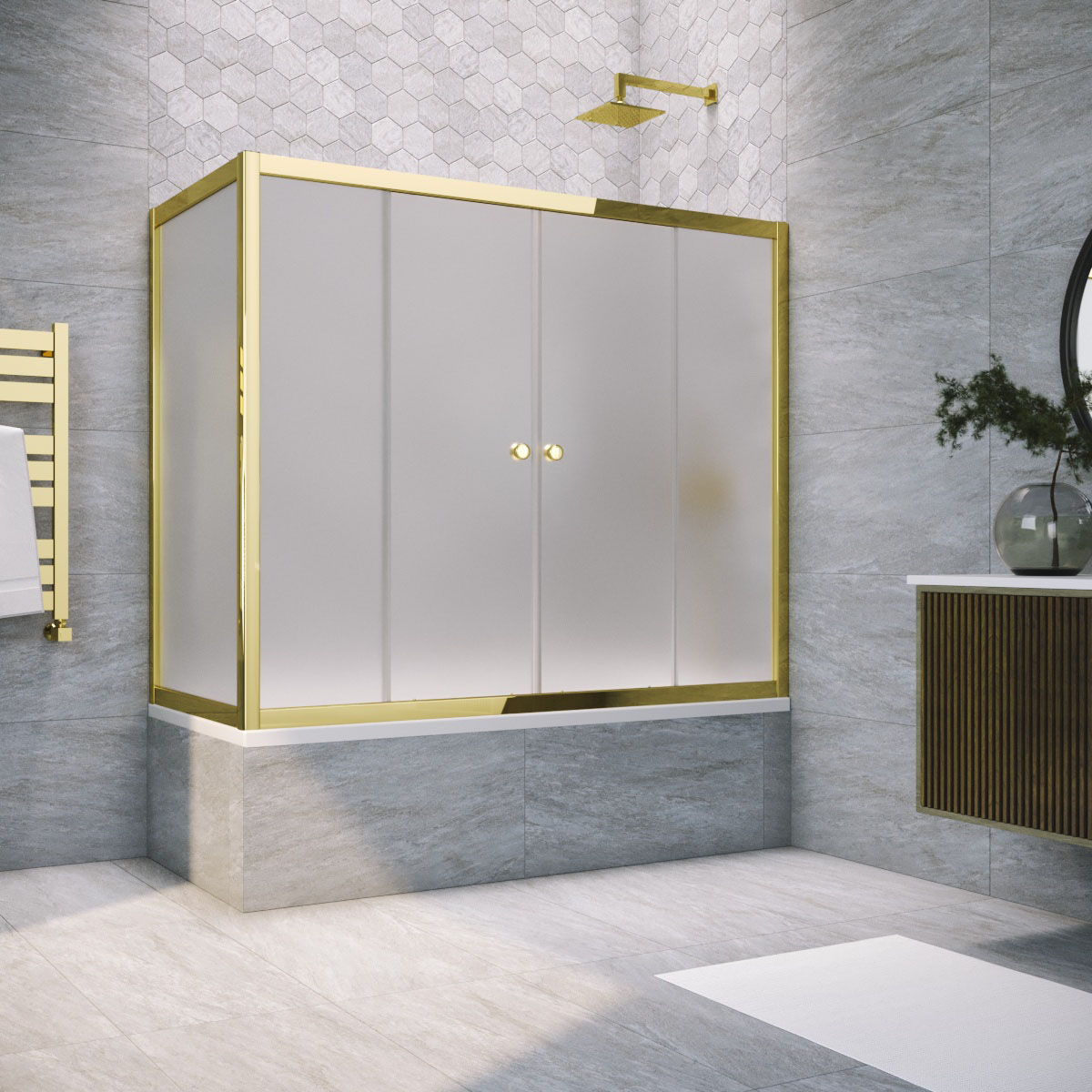 Шторка на ванну Vegas Glass Z2V+ZVF TUR NOVO 155*85 09 10, профиль золото глянцевое, стекло сатин