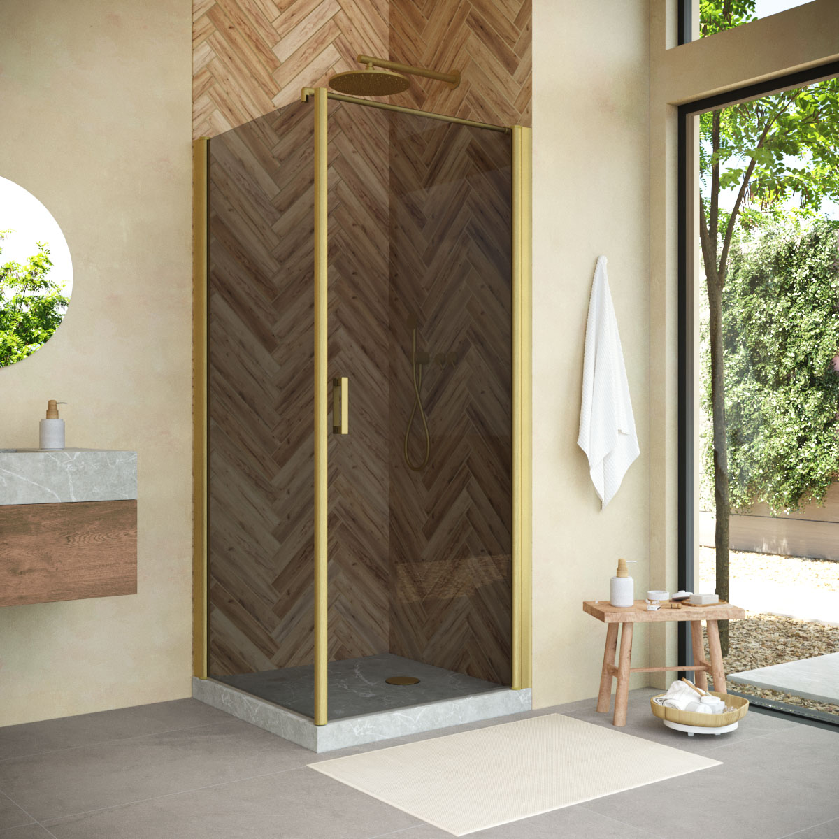 Душевой уголок Vegas Glass EP-FIS NOVO 80*100 03 07 R, профиль золото матовое, стекло графит