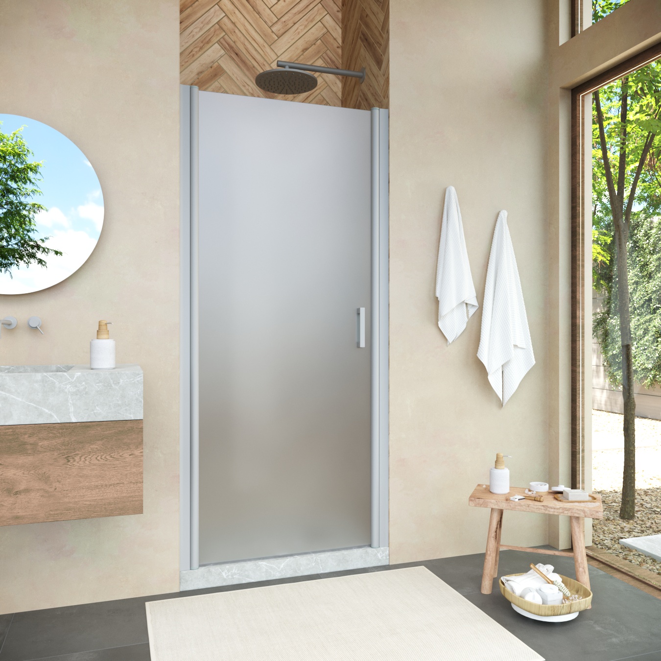 Душевая дверь в нишу Vegas Glass ЕР NOVO h2000 70 07 10, профиль матовый хром, стекло сатин