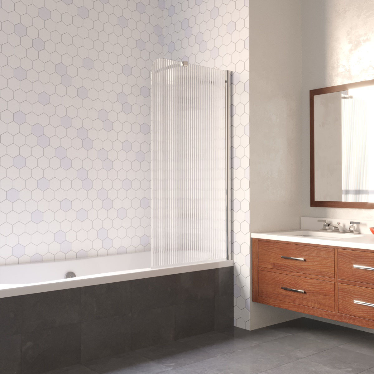 Шторка на ванну Vegas Glass EV LUX ST 76 08 Moru R, профиль глянцевый хром, стекло Moru