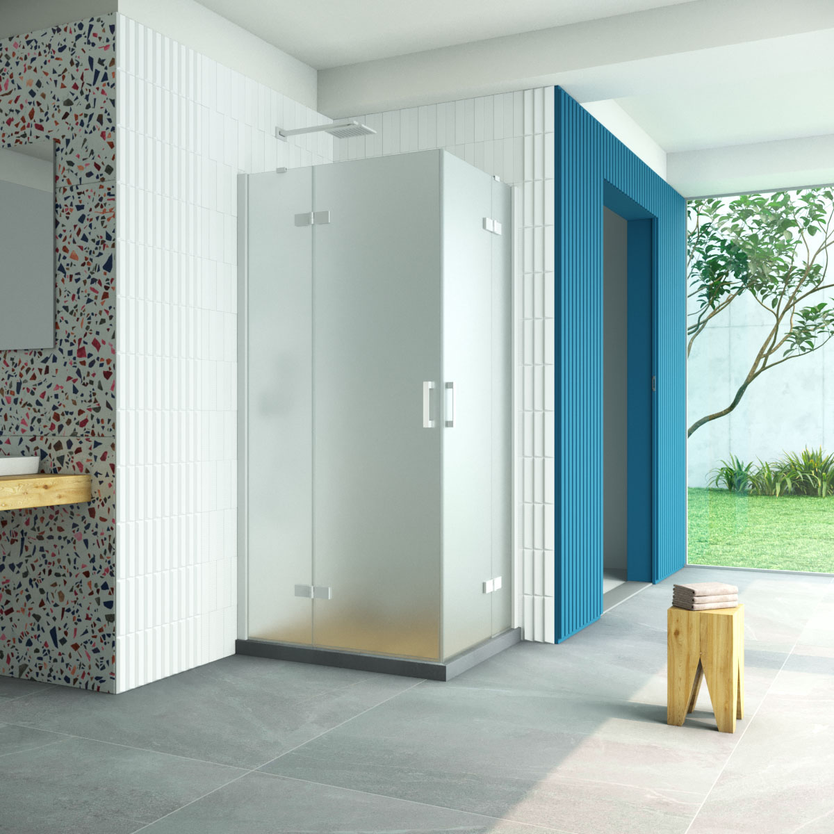 Душевой уголок Vegas Glass AFA-F Retta 100*90 01 10 L, профиль белый стекло сатин