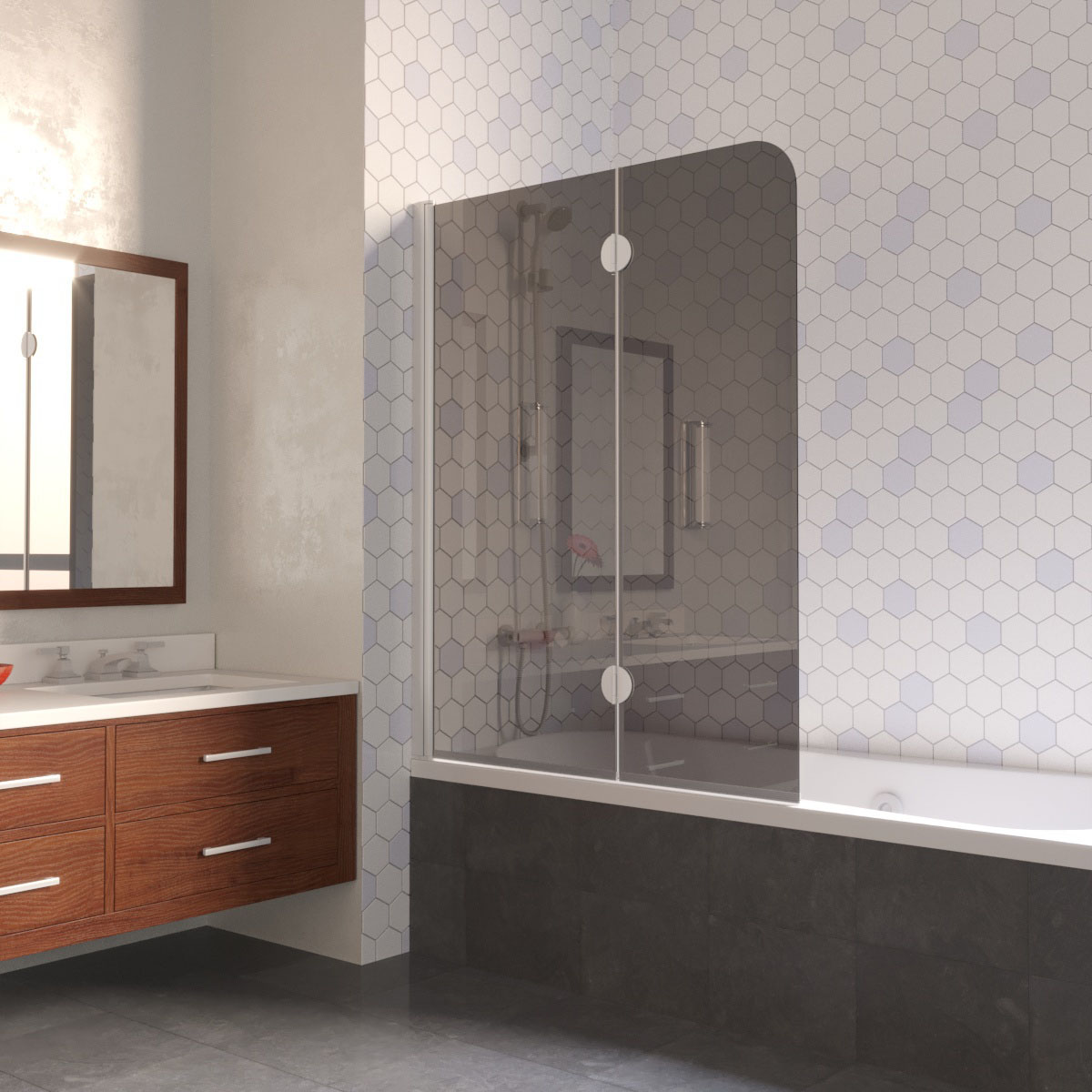 Шторка на ванну Vegas Glass E2V LUX 120 01 07 L, профиль белый, стекло графит