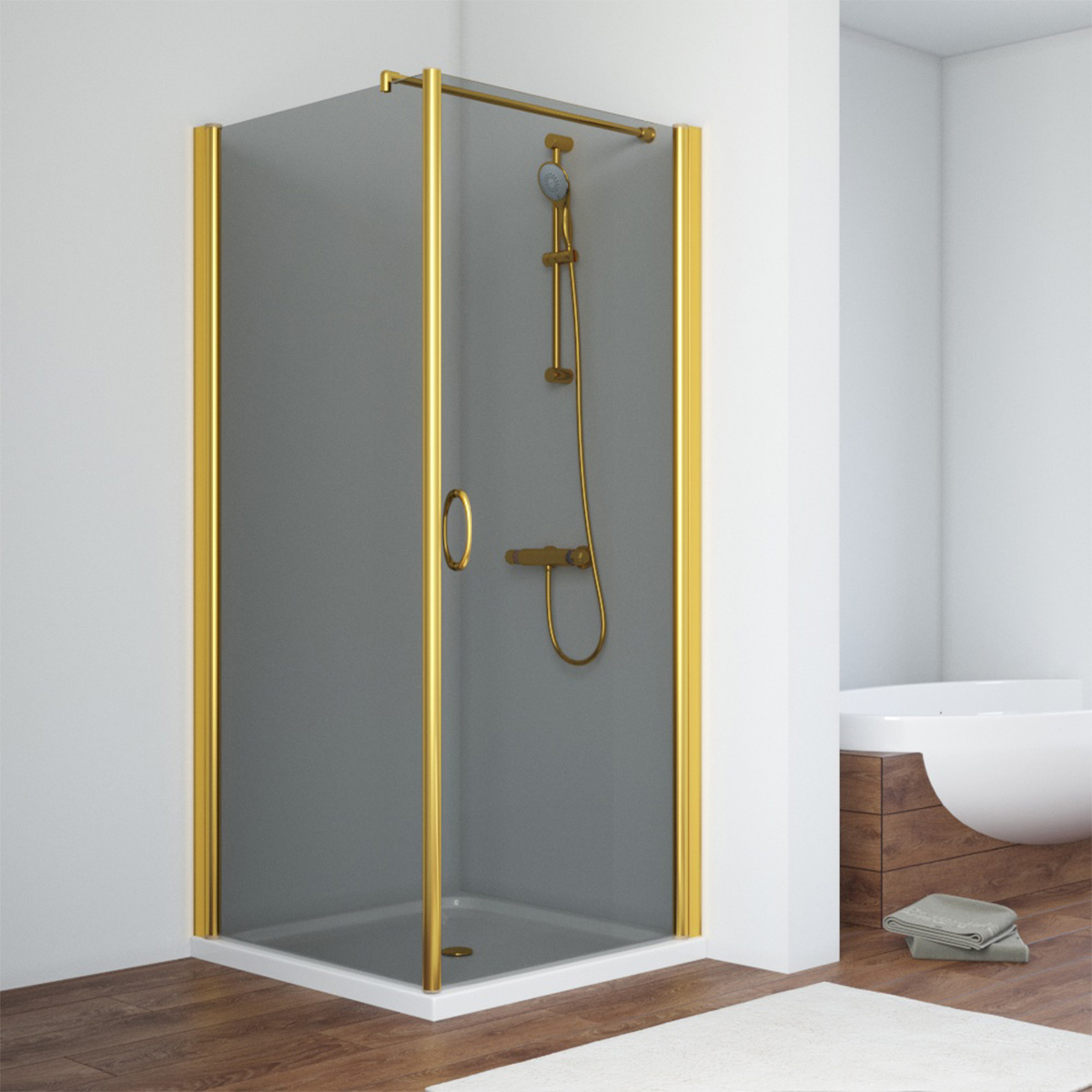 Душевой уголок Vegas Glass EP-Fis 90*120 09 07 R, профиль золото глянцевое, стекло графит