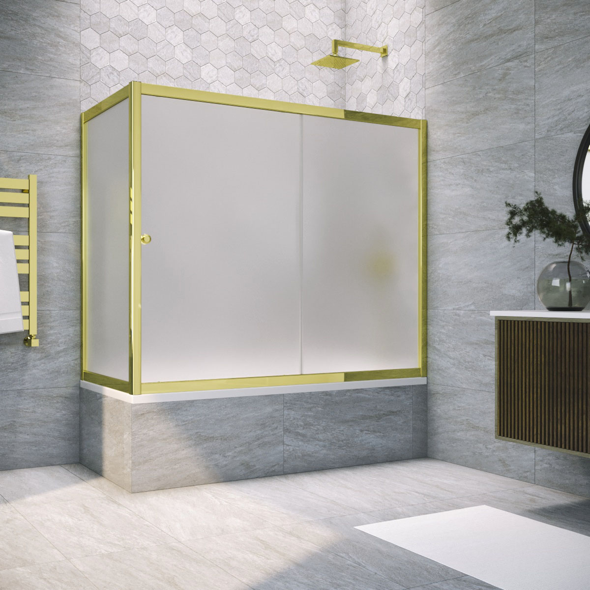 Шторка на ванну Vegas Glass ZV+ZVF TUR NOVO 190*90 09 10, профиль золото глянцевое, стекло сатин