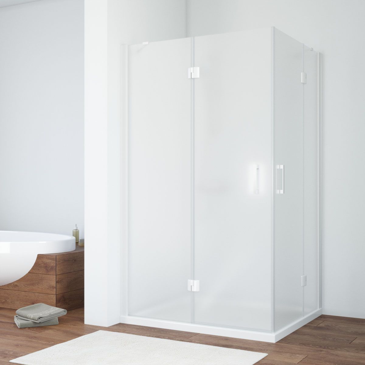 Душевой уголок Vegas Glass AFA-F NOVO 110*80 01 10 L профиль белый, стекло сатин