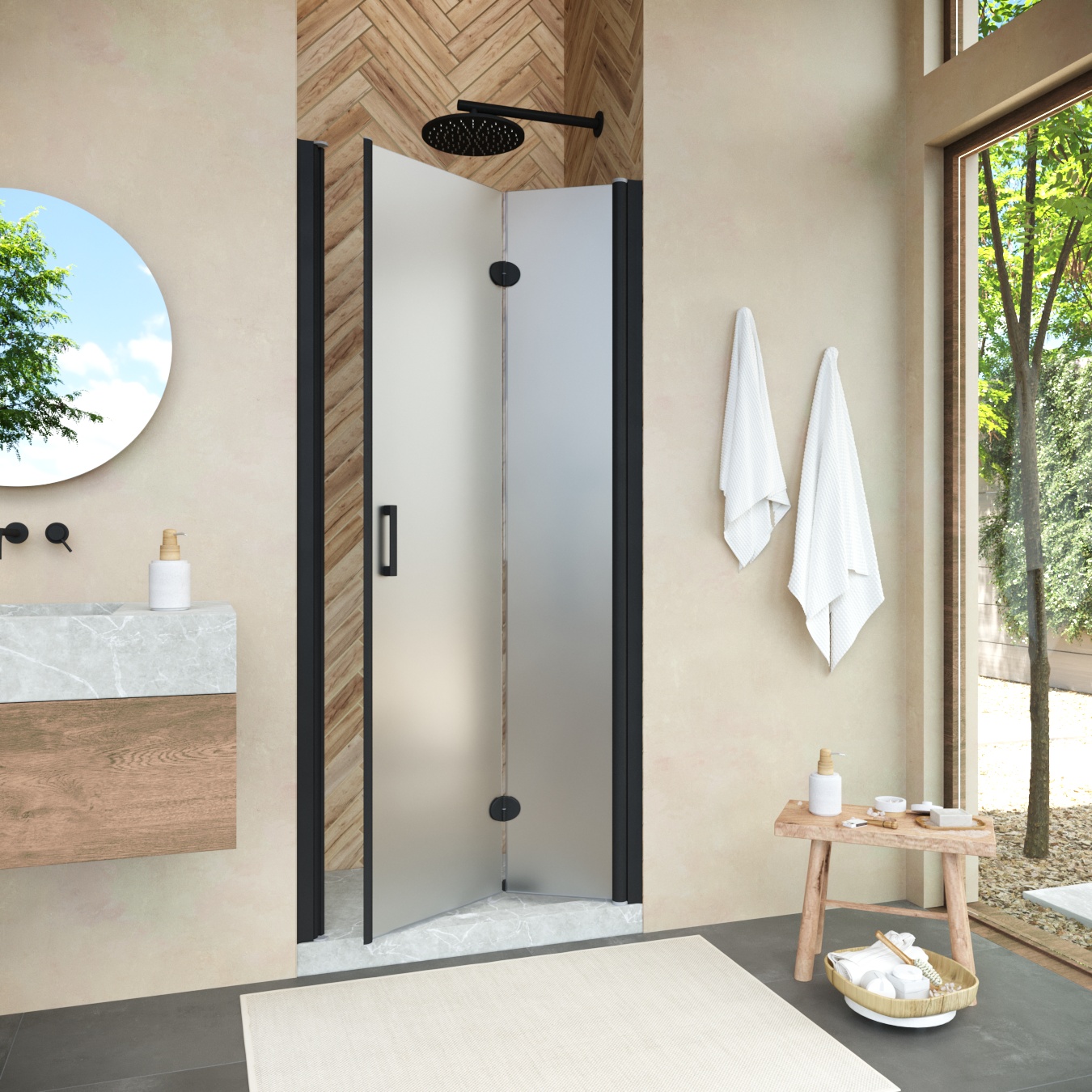 Душевая дверь в нишу Vegas Glass GPS NOVO 85 02М 10, профиль черный матовый, стекло сатин