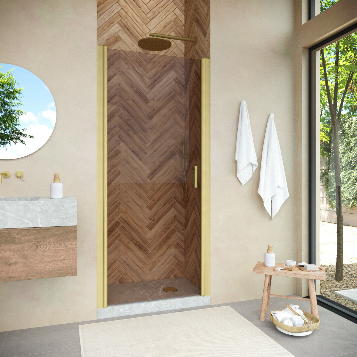 Душевая дверь в нишу Vegas Glass  EP NOVO h2000 75 03 05, профиль золото матовое, стекло бронза