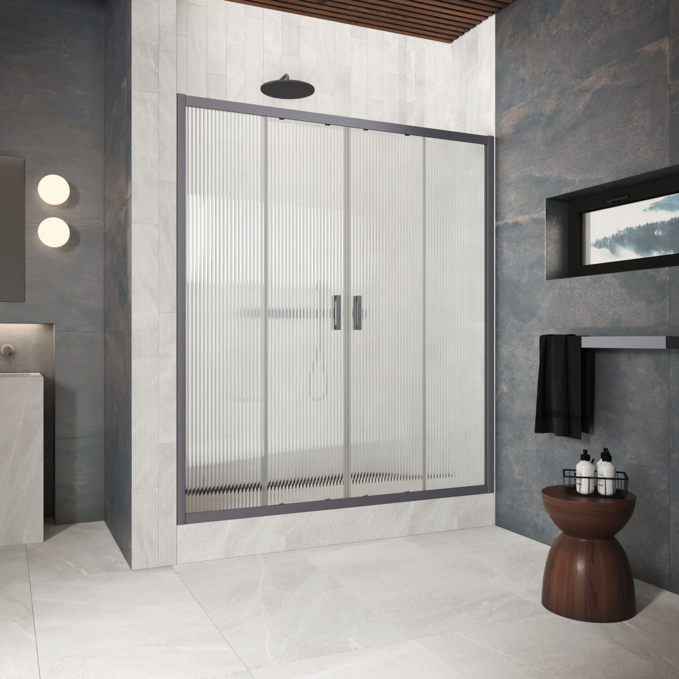 Душевая дверь в нишу Vegas Glass  Z2P Protec 205 06 Moru, профиль GunMetal, стекло Moru