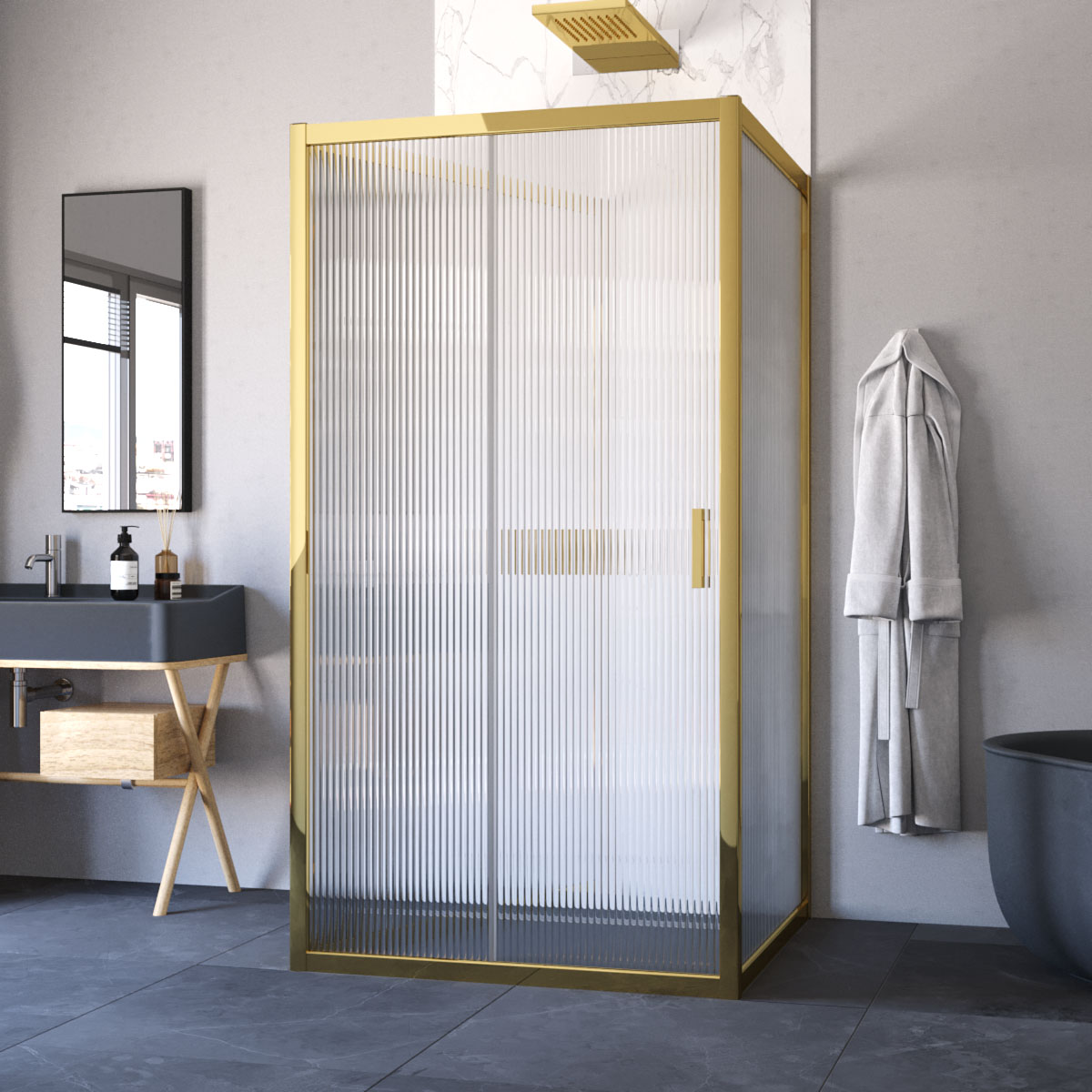 Душевой уголок Vegas Glass ZP-U TUR NOVO h1900 120*90 09 Moru, профиль золото глянцевое, стекло Moru