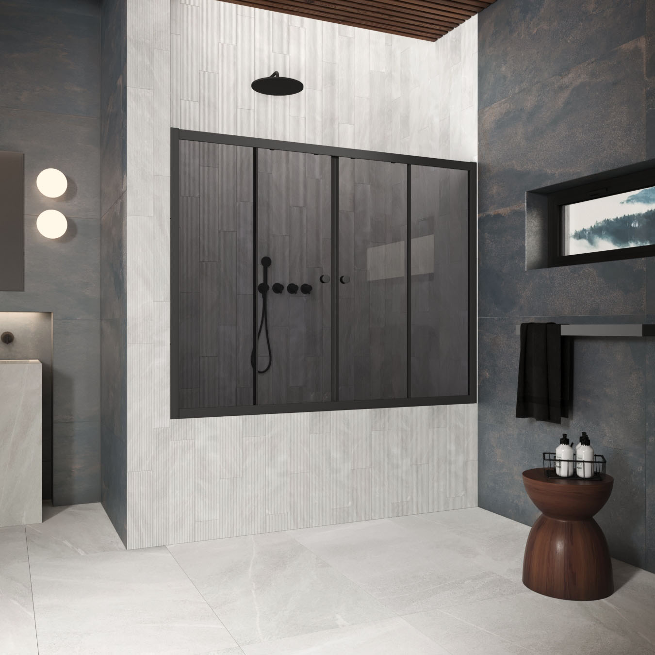 Шторка на ванну Vegas Glass  Z2V Protec 170 02М 07, профиль черный матовый, стекло графит