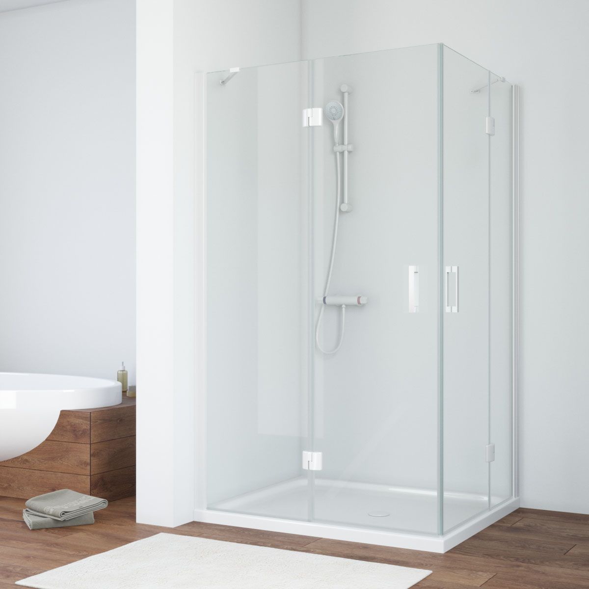 Душевой уголок Vegas Glass AFA-F NOVO 110*90 01 01 L профиль белый, стекло прозрачное