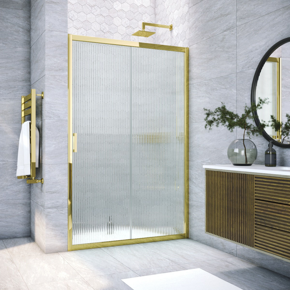 Душевая дверь в нишу Vegas Glass  ZP TUR NOVO 110 09 Moru, профиль золото глянцевое, стекло Moru