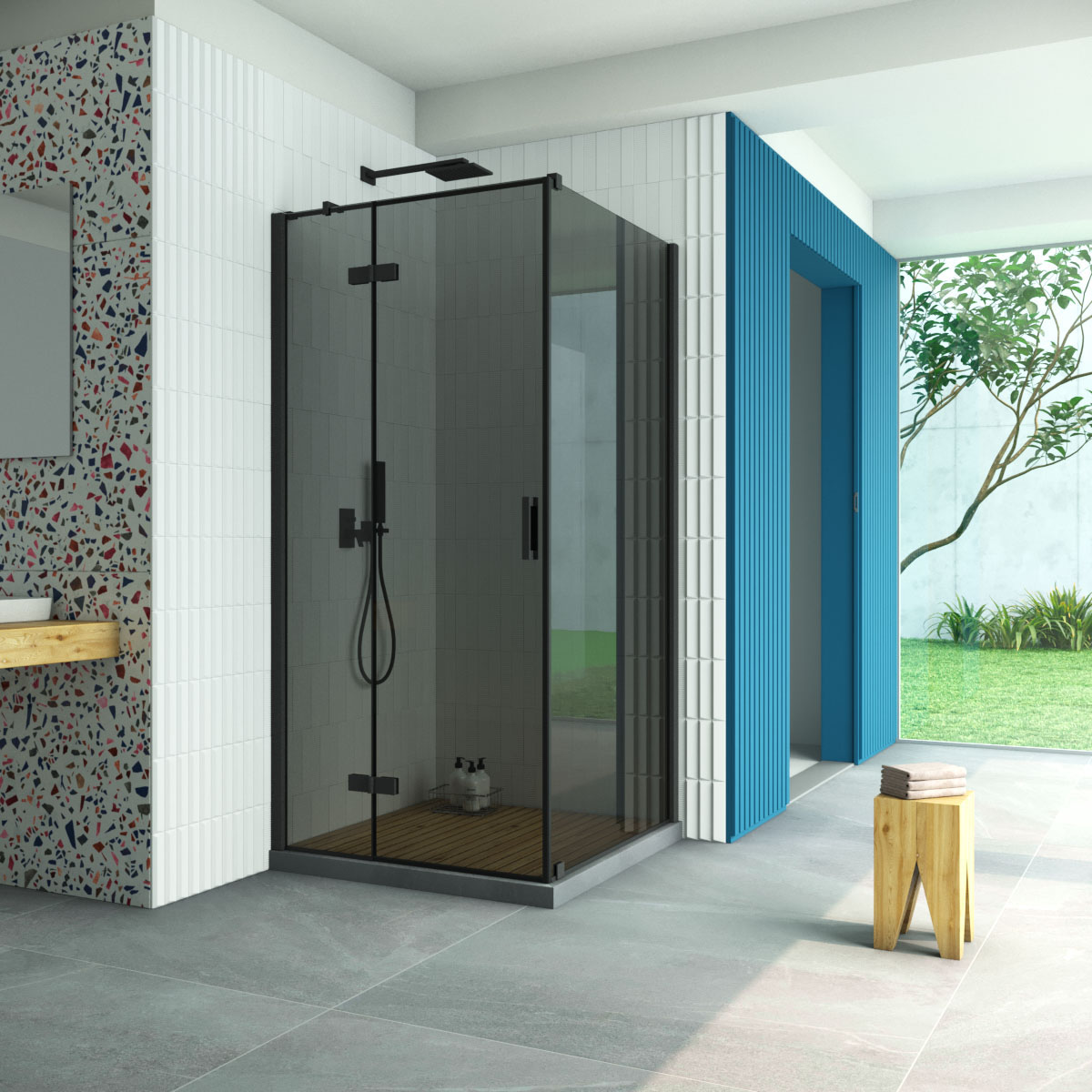 Душевой уголок Vegas Glass AFP-Fis Retta 120 02М 07 L, профиль черный матовый стекло графит