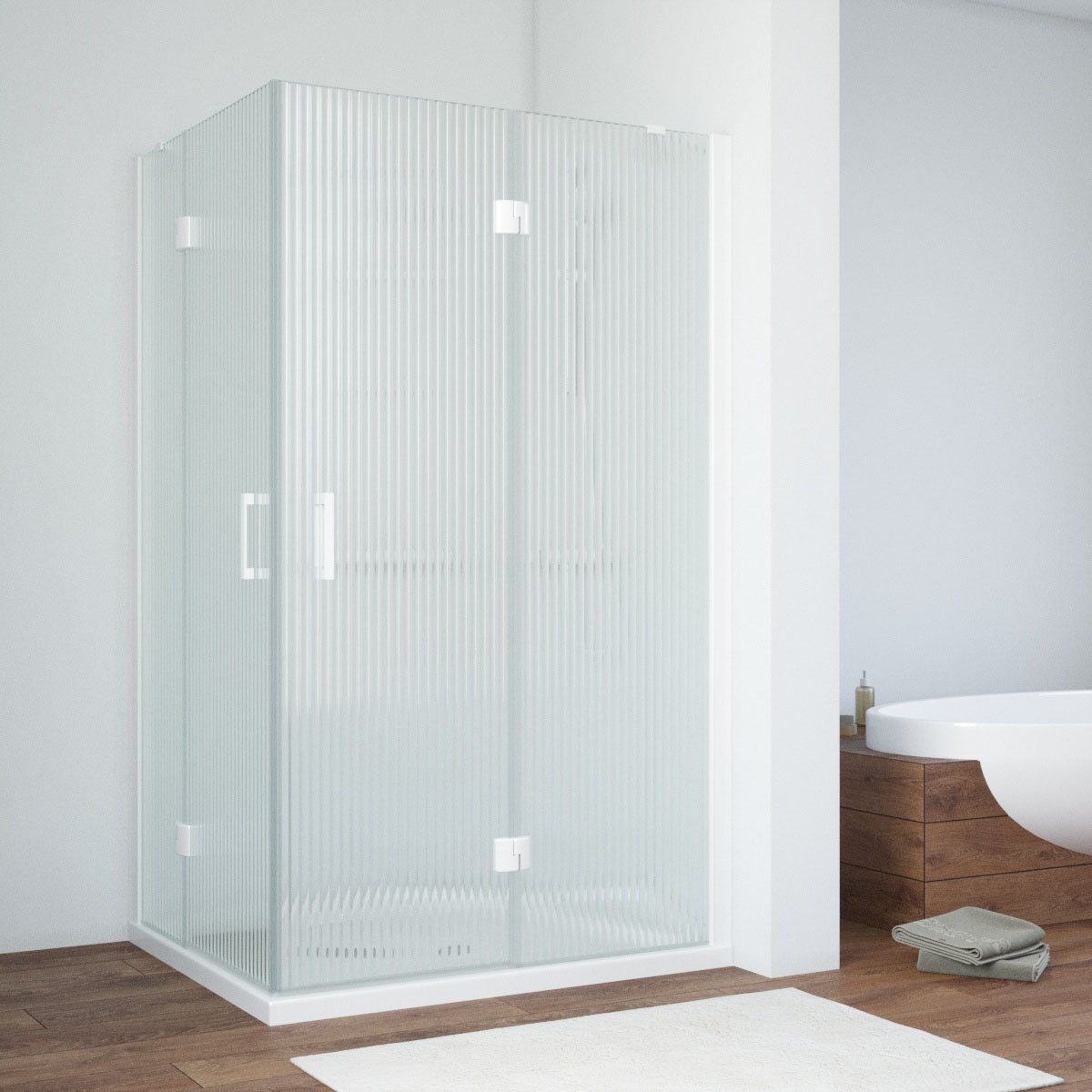 Душевой уголок Vegas Glass AFA-F NOVO 120*110 01 Moru R, профиль белый, стекло Moru