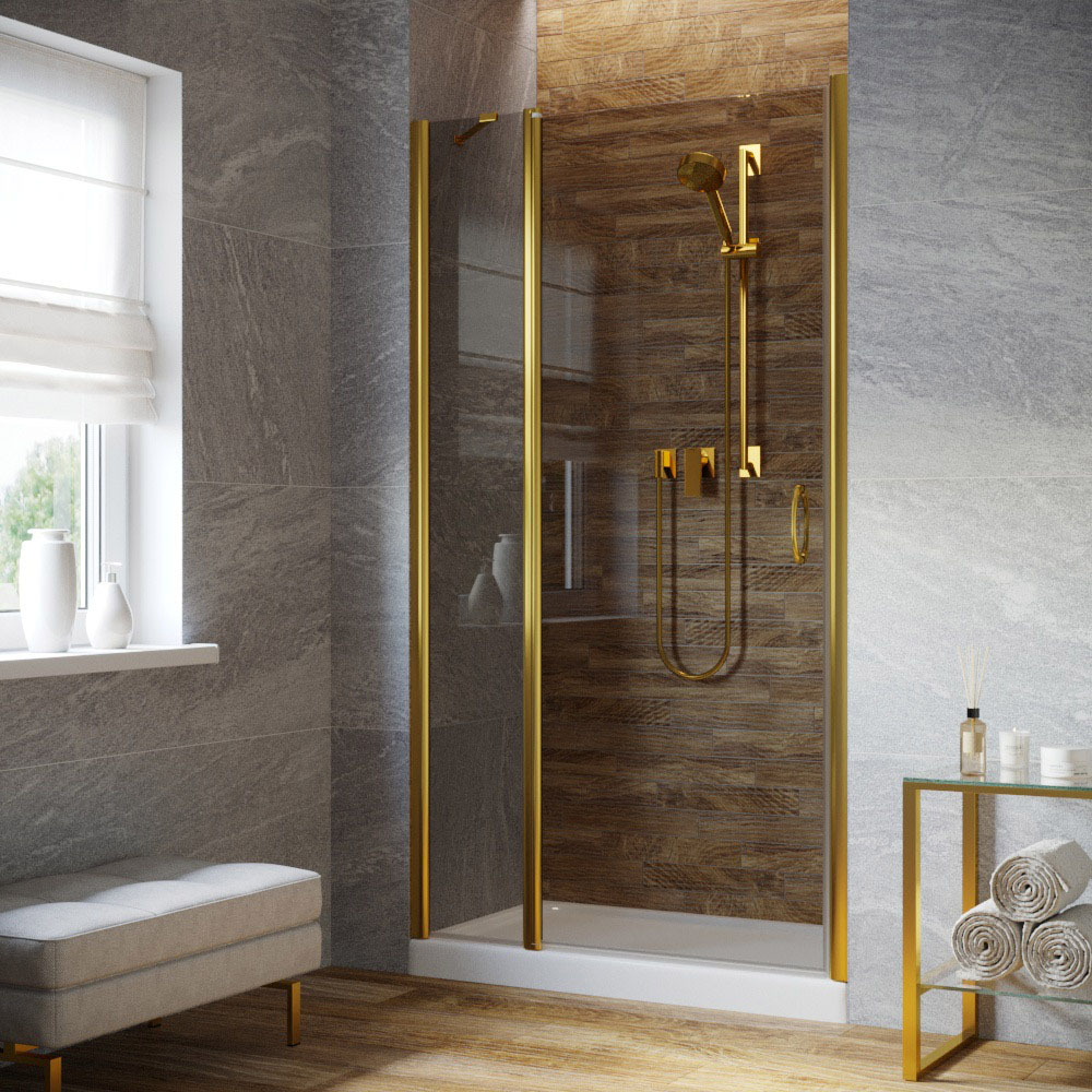 Душевая дверь в нишу Vegas Glass EP-F-1 LUX 130 09 07 L, профиль золото глянцевое, стекло графит