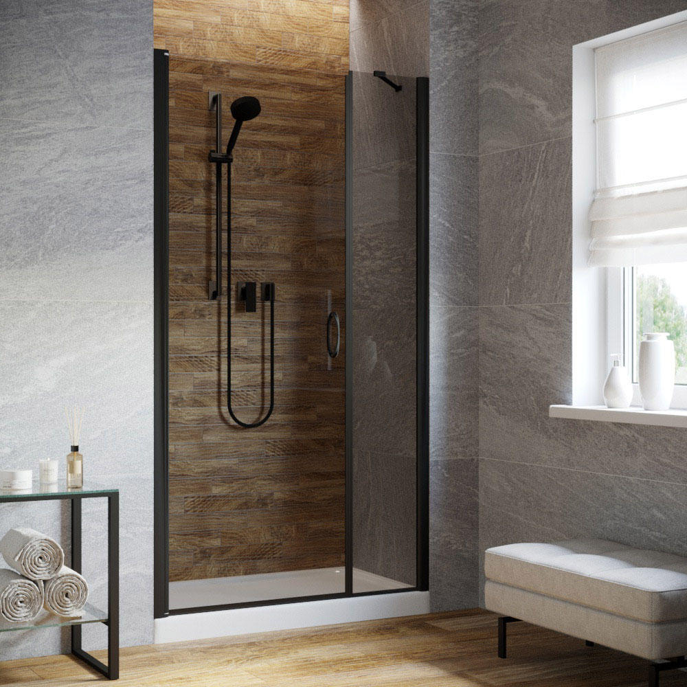 Душевая дверь в нишу Vegas Glass EP-F-2 LUX 145 02М 07 L, профиль черный матовый, стекло графит