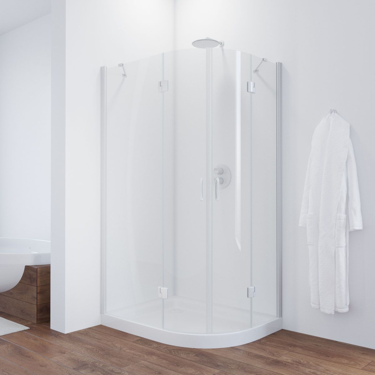 Душевой уголок Vegas Glass AFS-F NOVO 110*100 01 01 L профиль белый, стекло прозрачное