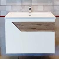 Тумба с раковиной Бриклаер Брайтон 80 подвесная, белая матовая, дуб кера