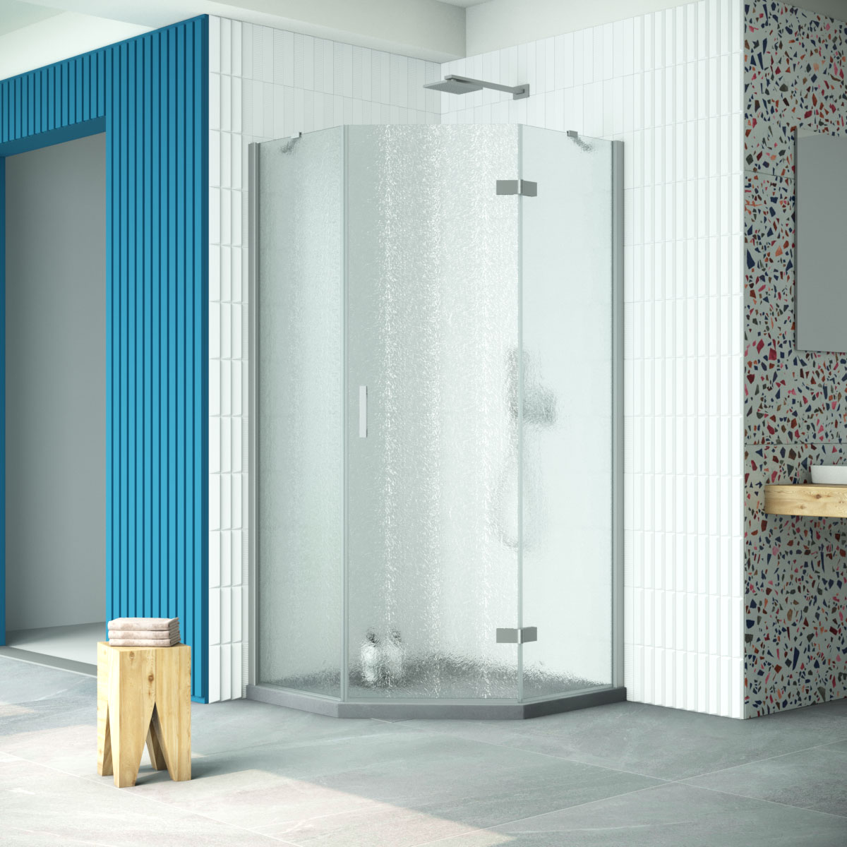 Душевой уголок Vegas Glass AFA-Pen Retta 90 07 02 R, профиль матовый хром, стекло шиншилла