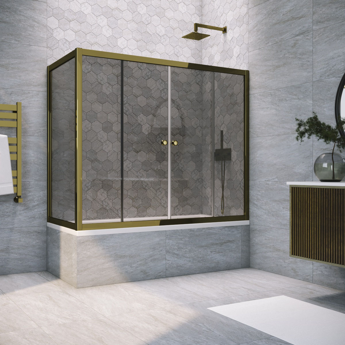 Шторка на ванну Vegas Glass Z2V+ZVF TUR NOVO 160*70 05 07, профиль бронза, стекло графит