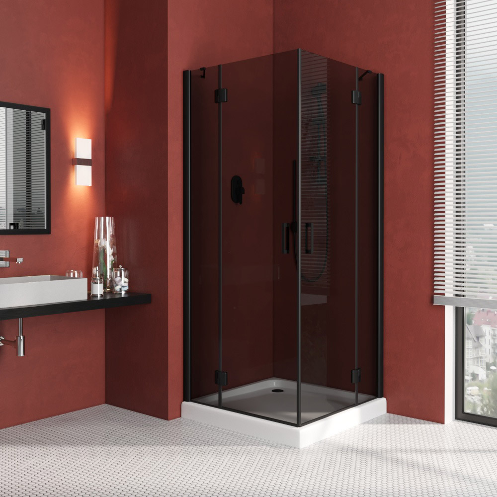 Душевой уголок Vegas Glass AFA LUX 90 02М 07, профиль черный матовый, стекло графит