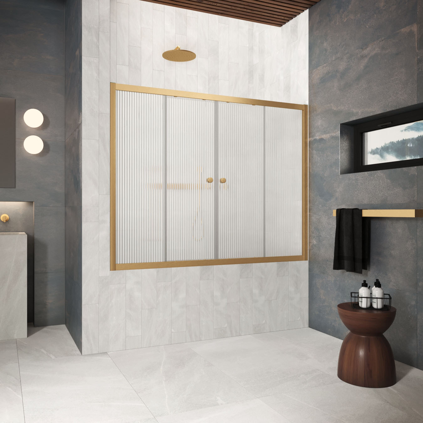 Шторка на ванну Vegas Glass  Z2V Protec 180 03 Moru, профиль золото матовое, стекло Moru