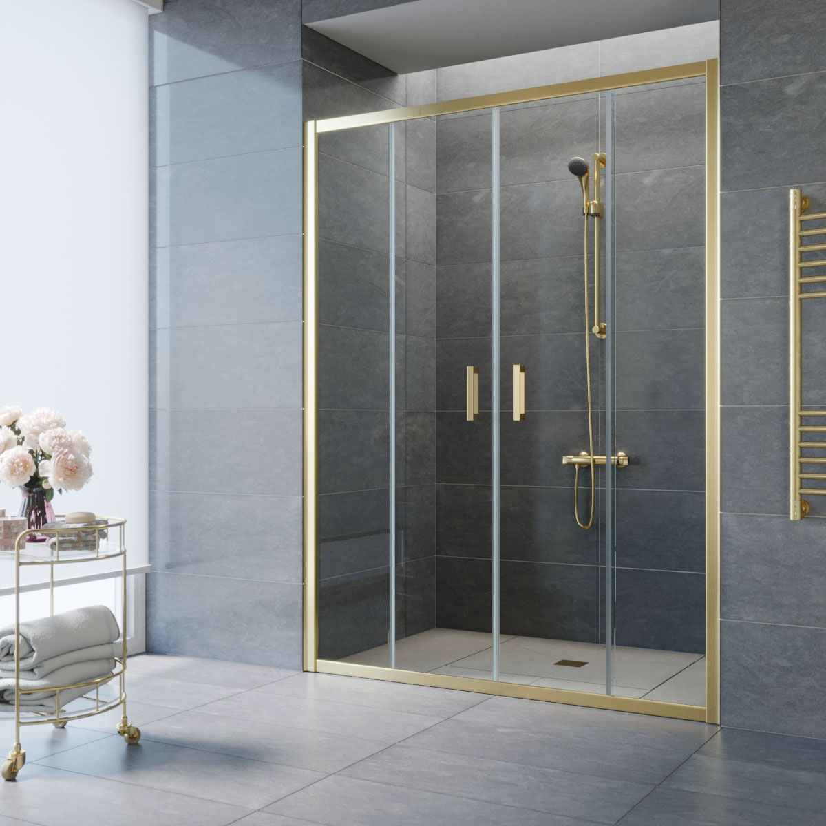 Душевая дверь в нишу Vegas Glass Z2P TUR NOVO h2000 170 03 01 профиль золото матовое, стекло прозрачное