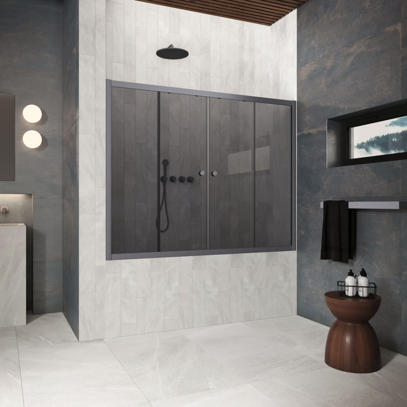 Шторка на ванну Vegas Glass  Z2V Protec 195 06 07, профиль GunMetal, стекло графит