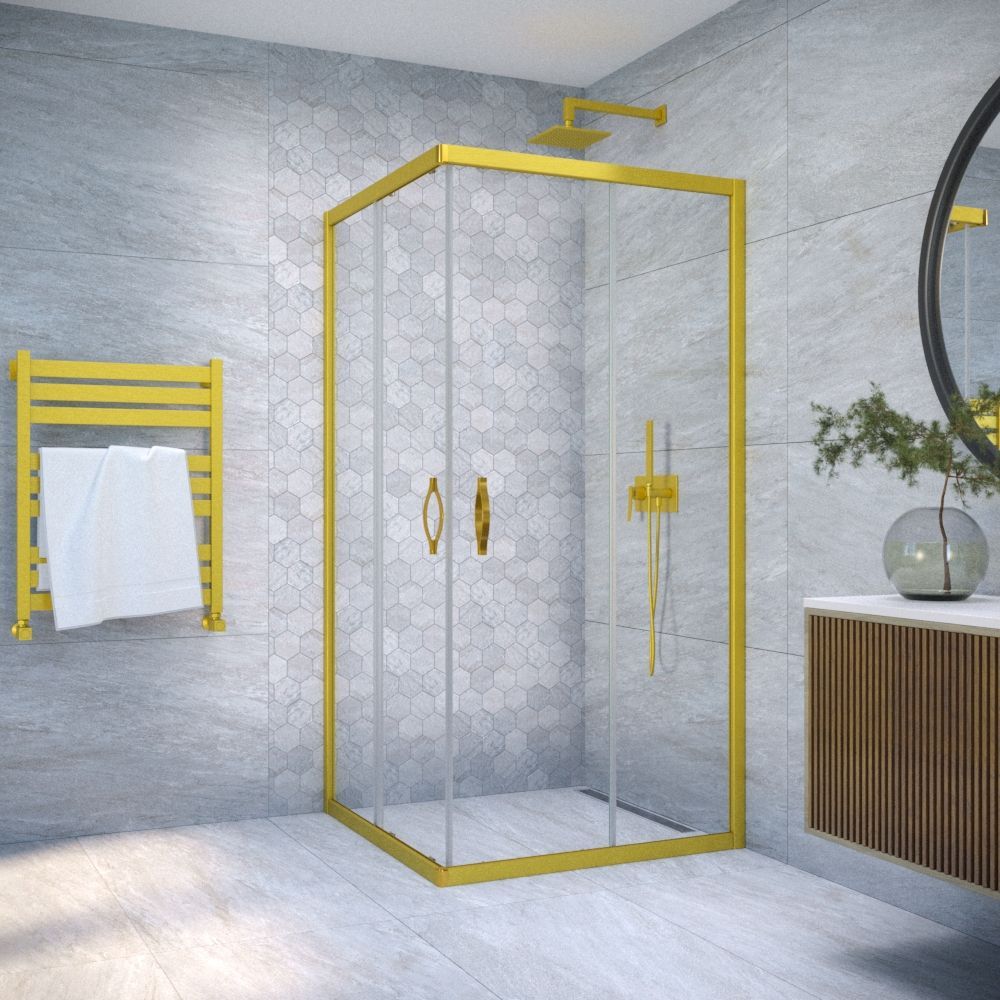 Душевой уголок Vegas Glass ZA NOVO 90 03 01 профиль золото матовое, стекло прозрачное