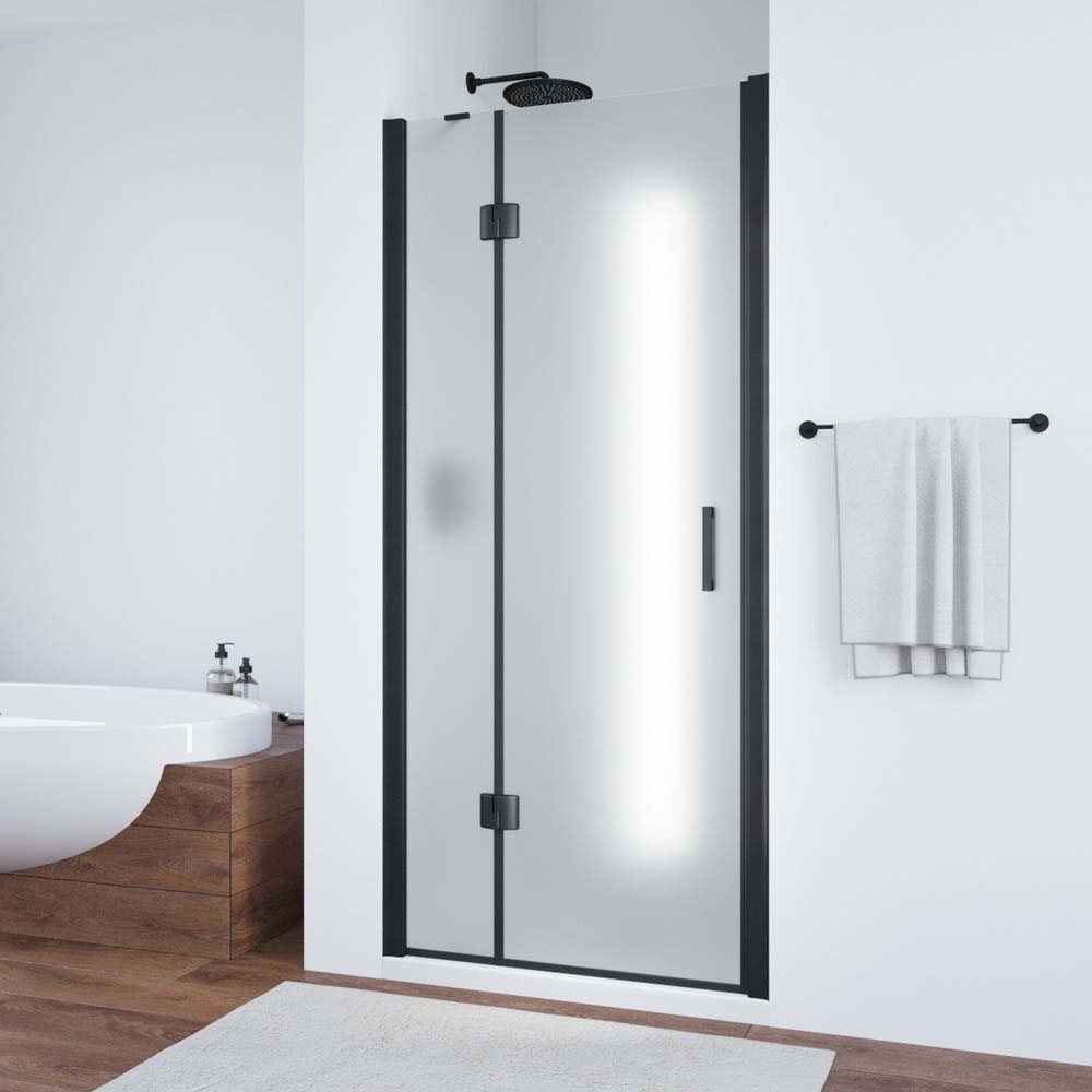 Душевая дверь в нишу Vegas Glass AFP NOVO 120 02М 10 L, профиль черный матовый, стекло сатин