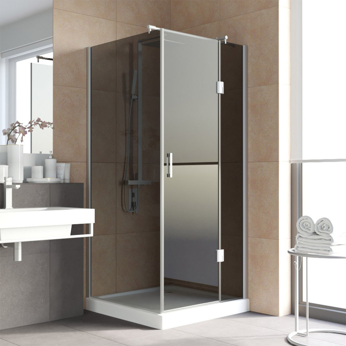 Душевой уголок Vegas Glass AFP-Fis LUX 120*110 07 07 R, профиль матовый хром, стекло графит