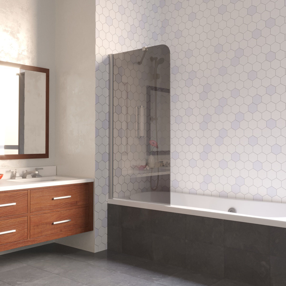 Шторка на ванну Vegas Glass EV LUX ST 76 07 07 L, профиль матовый хром, стекло графит