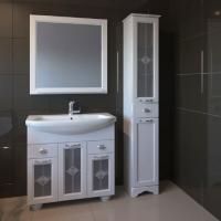 Мебель для ванной ASB-Woodline Бергамо 85 белая, патина серебро, витраж