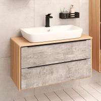 Тумба с раковиной Runo Мальта 85 подвесная, дуб, серая