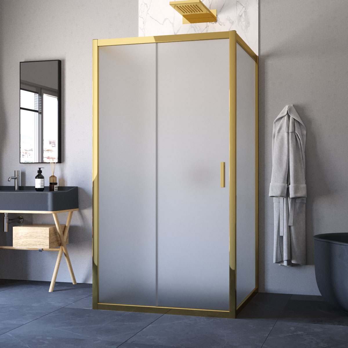 Душевой уголок Vegas Glass ZP-U TUR NOVO h1900 120*90 09 10, профиль золото глянцевое, стекло сатин