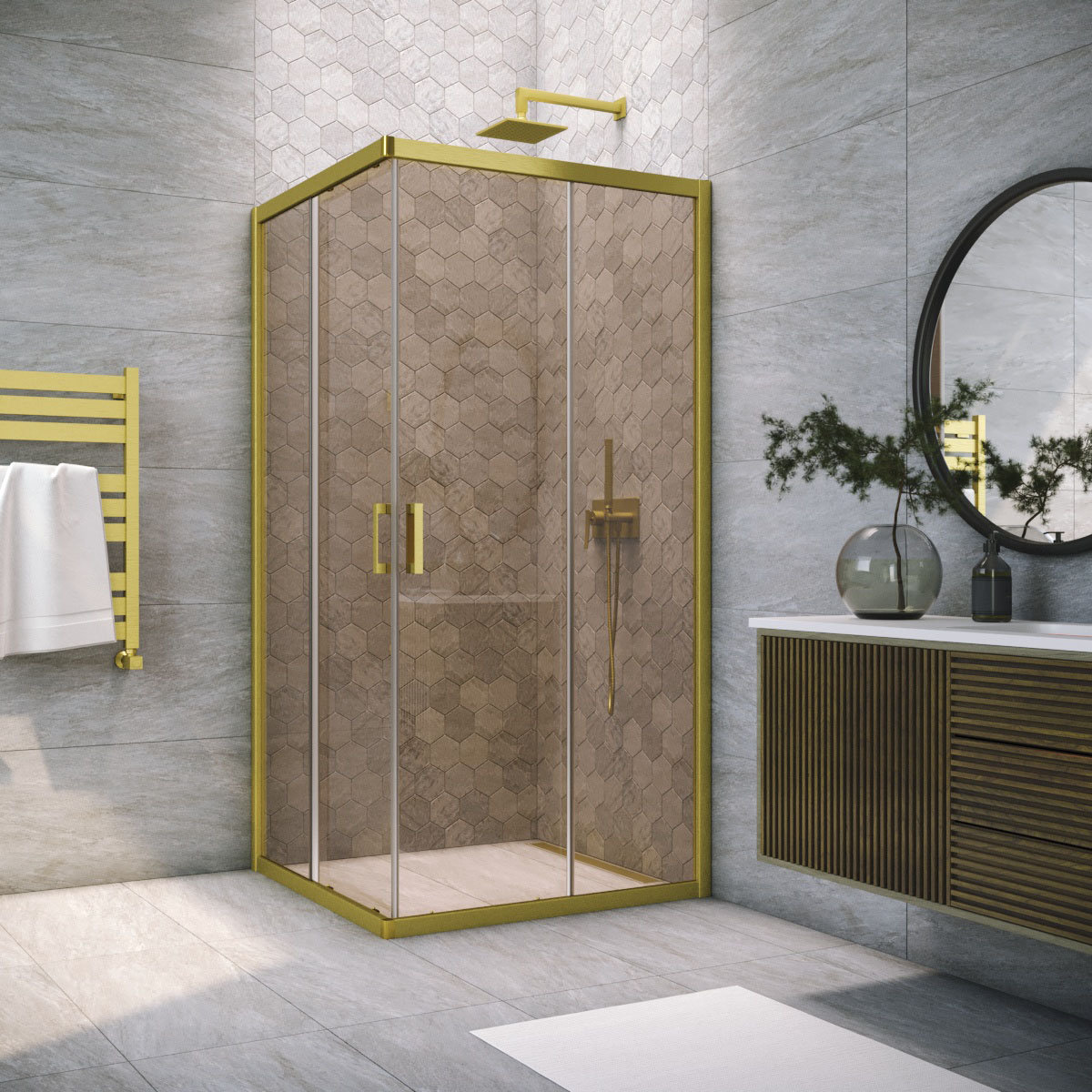 Душевой уголок Vegas Glass ZA NOVO h2000 95 03 05, профиль золото матовое, стекло бронза