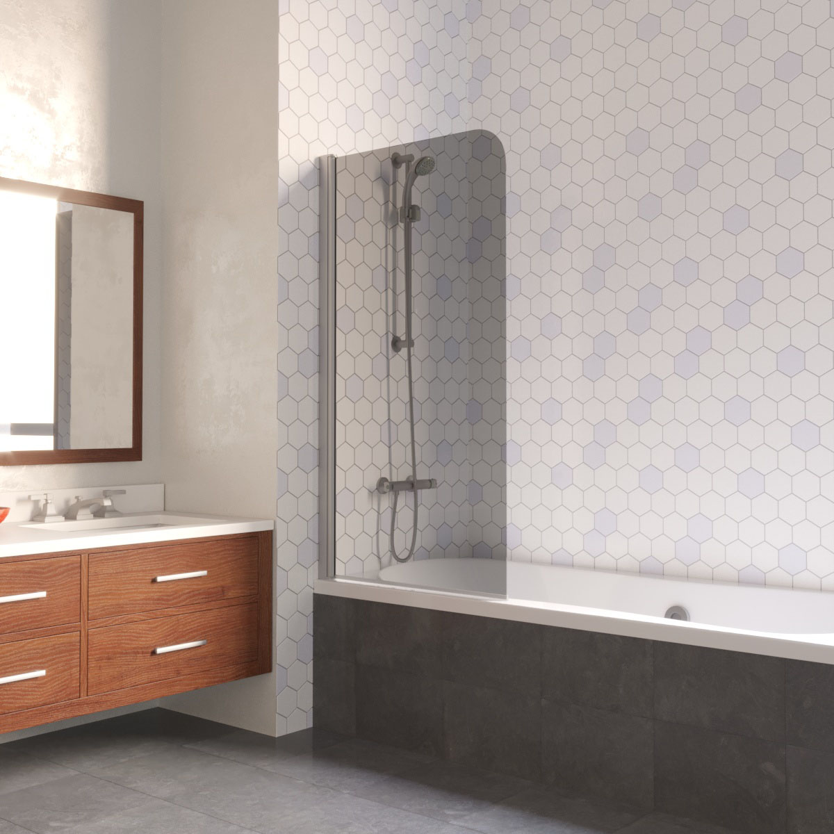 Шторка на ванну Vegas Glass EV LUX 70 07 07 L, профиль матовый хром, стекло графит