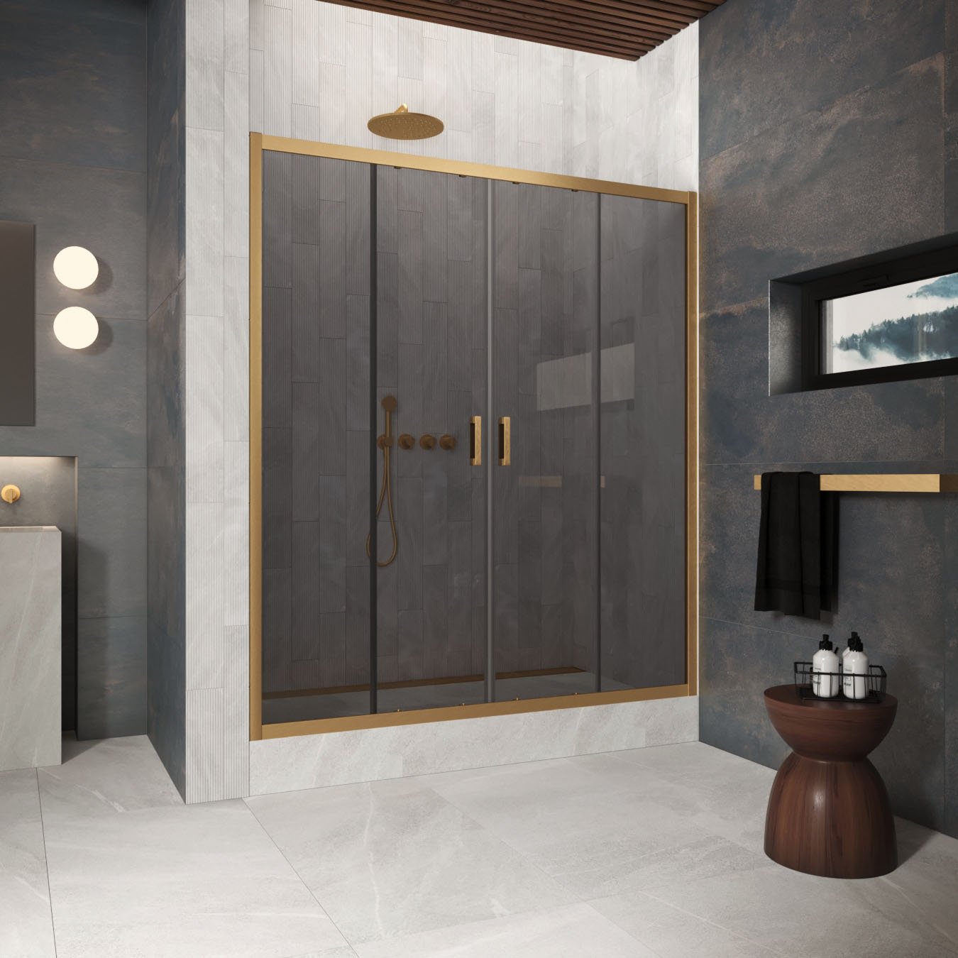 Душевая дверь в нишу Vegas Glass  Z2P Protec h1900 220 03 07, профиль золото матовое, стекло графит