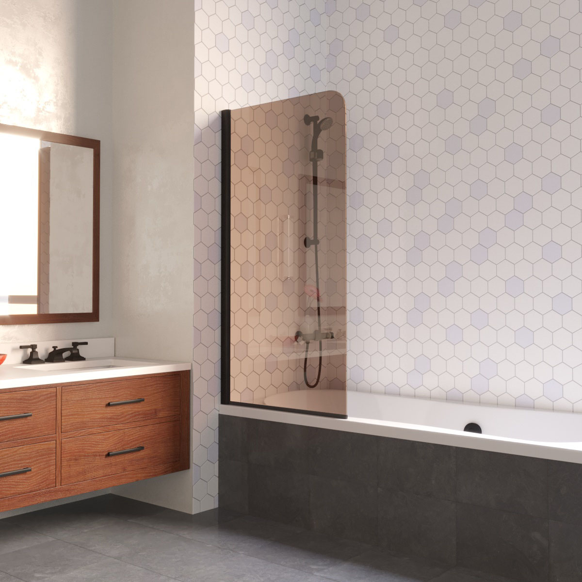 Шторка на ванну Vegas Glass  EV LUX 75 02М 05 L, профиль черный матовый, стекло бронза