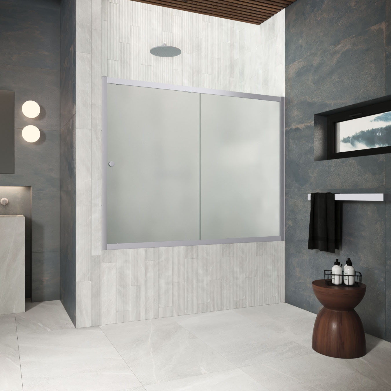 Шторка на ванну Vegas Glass  ZV Protec 160 07 10, профиль матовый хром, стекло сатин