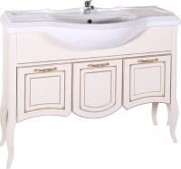 Тумба с раковиной ASB-Woodline Эмили 105 бежевая, патина золото