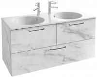 Тумба с раковиной Jacob Delafon Odeon Rive Gauche 120 белый мрамор, 3 ящика, ручки черные