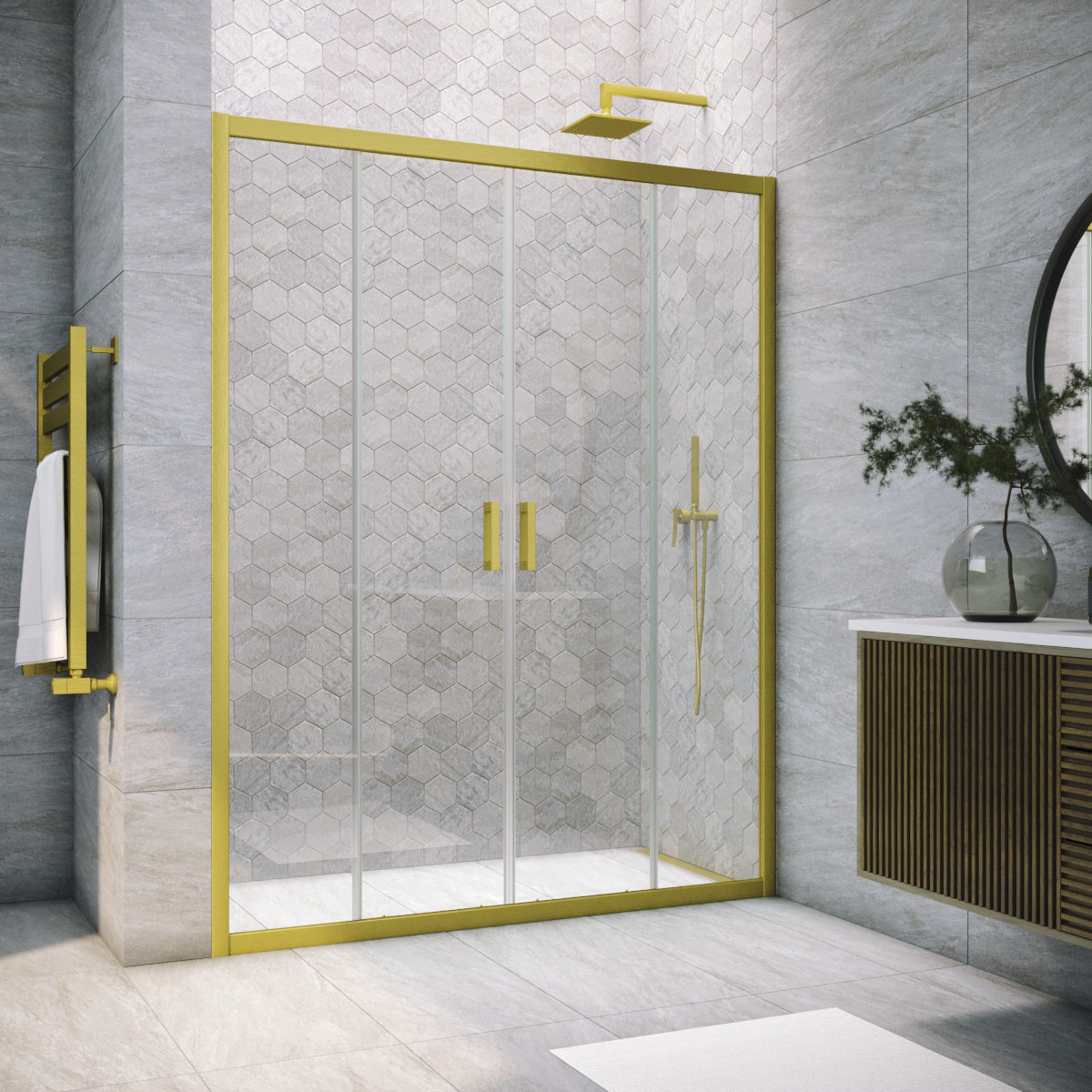 Душевая дверь в нишу Vegas Glass Z2P NOVO h2000 215 03 01, профиль золото матовое, стекло прозрачное