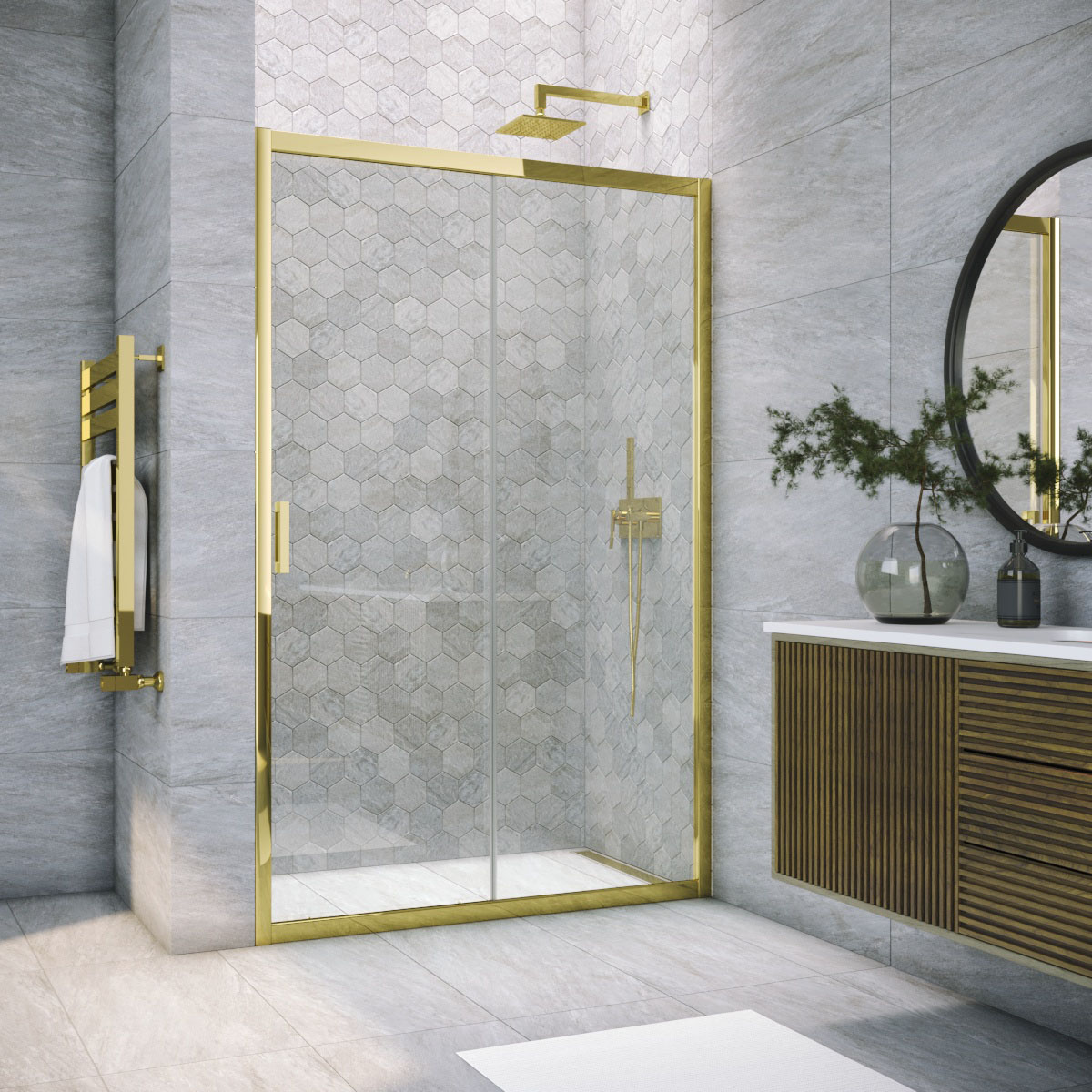 Душевая дверь в нишу Vegas Glass ZP TUR NOVO h1900 175 09 01, профиль золото глянцевое, стекло прозрачное