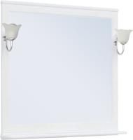 Зеркало Aquanet Валенса 105 белое, основа светильника хром, с полкой