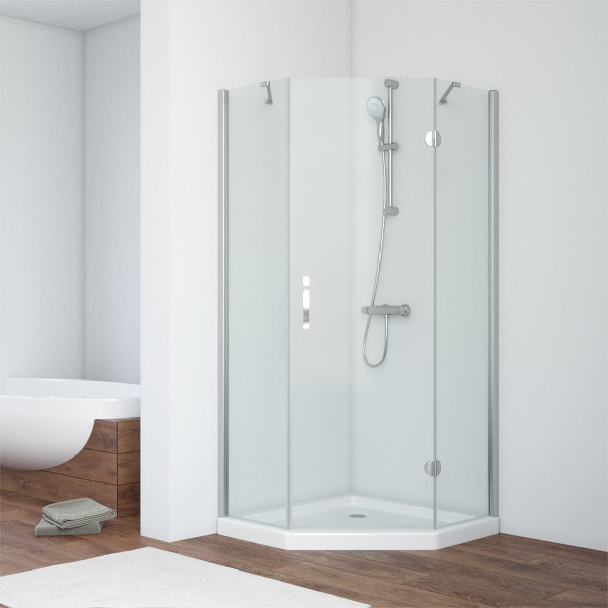 Душевой уголок Vegas Glass AFA-Pen NOVO 100 08 crystalvision R, профиль глянцевый хром, стекло crystalvision