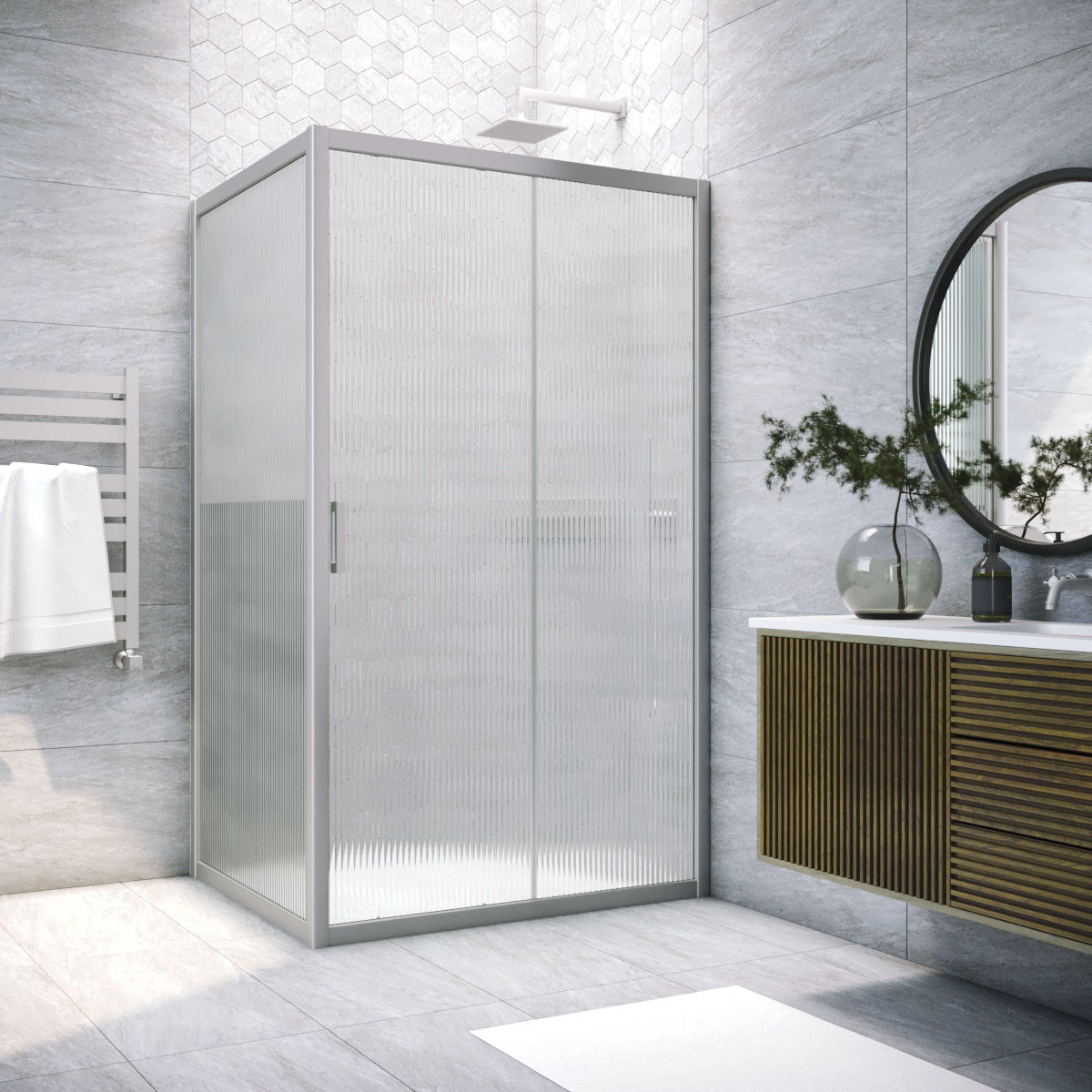 Душевой уголок Vegas Glass ZP+ZPV NOVO h2000 125*90 07 Moru, профиль матовый хром, стекло Moru