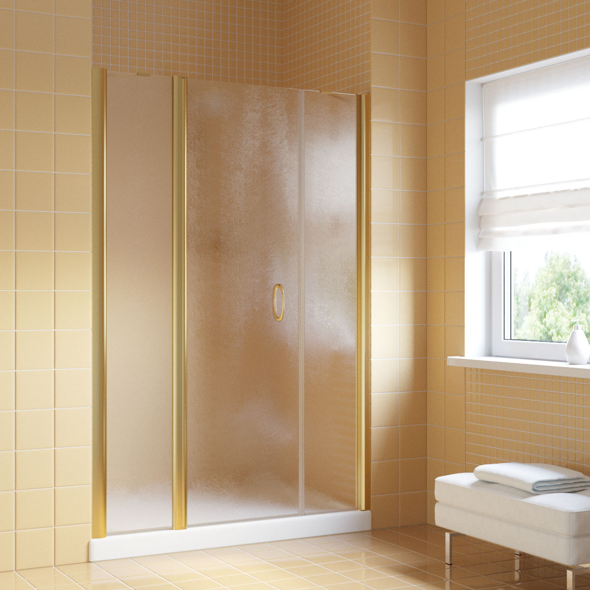 Душевая дверь в нишу Vegas Glass  EP-2F LUX 140 09 02 L, профиль золото глянцевое, стекло шиншилла