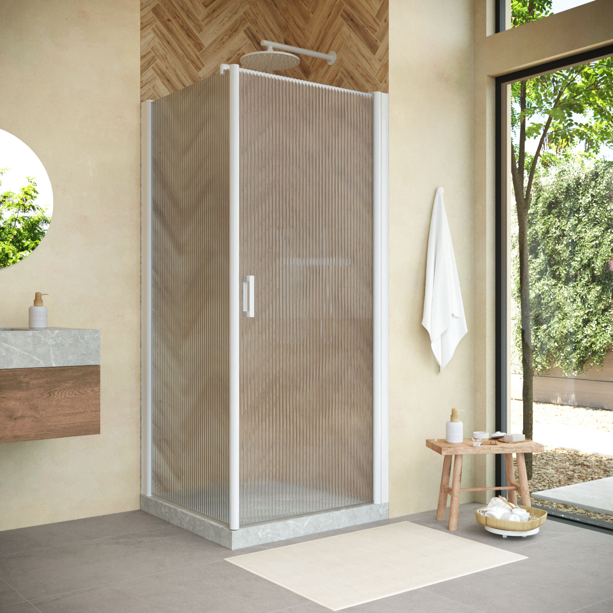 Душевой уголок Vegas Glass EP-FIS NOVO 80*100 01 Moru R, профиль белый, стекло Moru