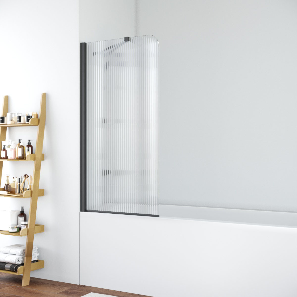 Шторка на ванну Vegas Glass  EV ST NOVO 76 02М Moru L, профиль черный матовый, стекло Moru